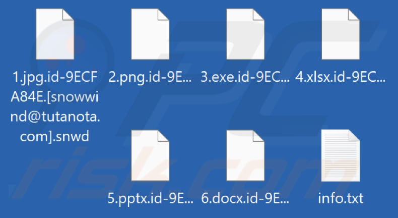 Archivos encriptados por el ransomware Snwd (extensión .snwd)