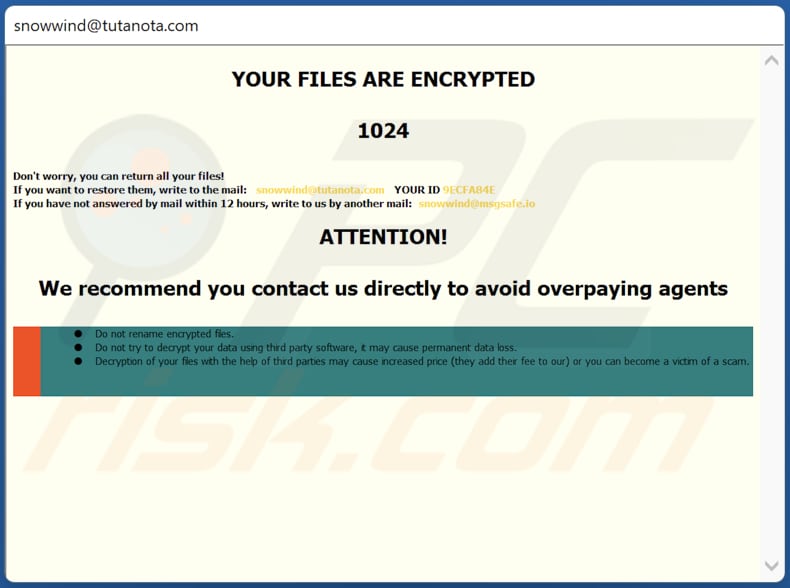 Ventana emergente del ransomware Snwd