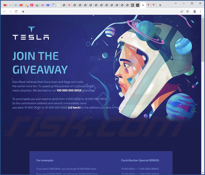 Sorteo falso estafa de Tesla de 1.000.000 Doge