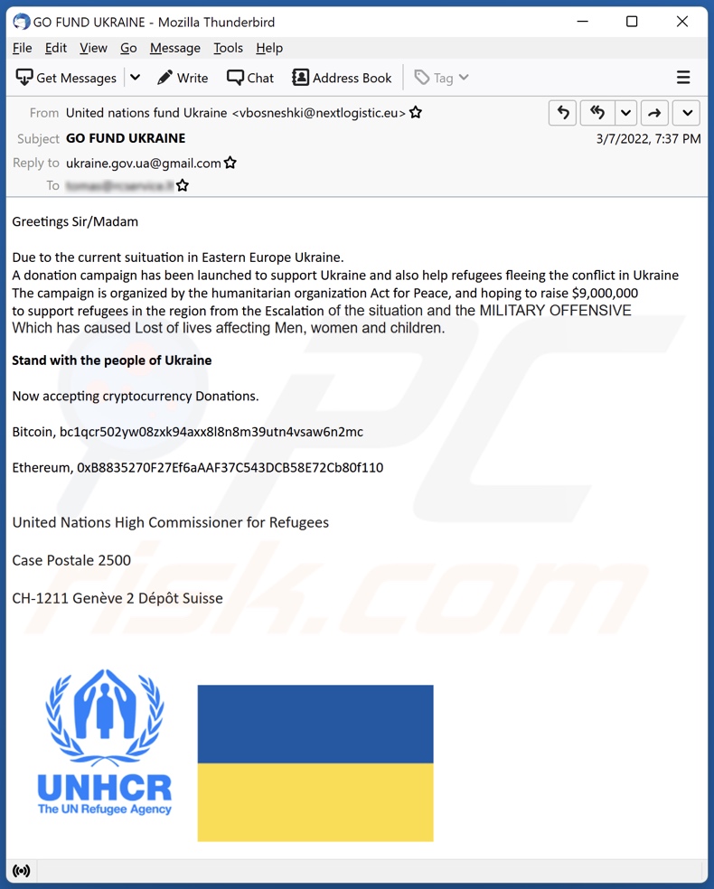 Campaña de spam por email de UNHCR