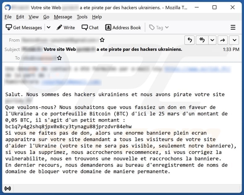 Versión en francés del email 