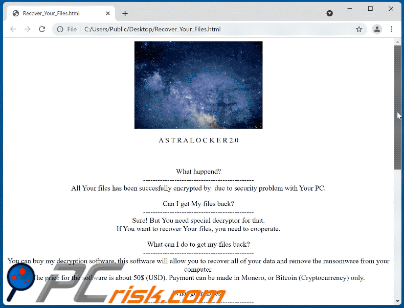 Ransomware AstraLocker 2.0 archivo Recover_Your_Files.html