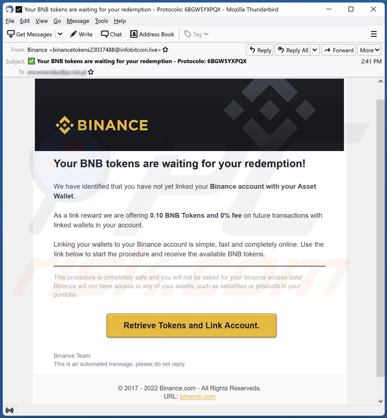 Campaña de estafa por email de Binance