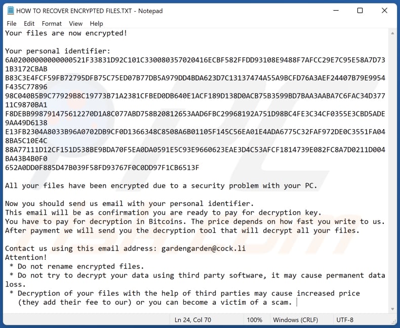Bomber ransomware archivo de texto (HOW TO RECOVER ENCRYPTED FILES.TXT)
