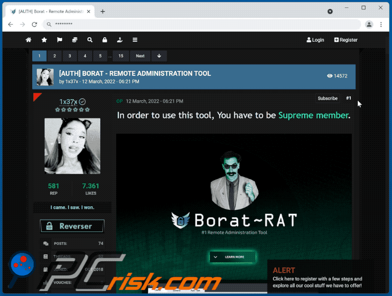 RAT Borat promocionado en foro de hackers