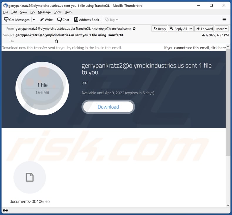 Email malicioso que distribuye malware Bumblebee