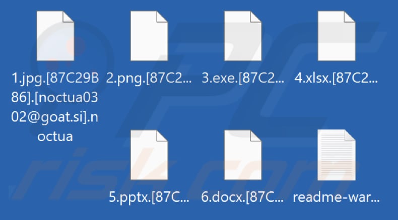 Archivos encriptados por el ransomware Noctua (extensión .noctua)