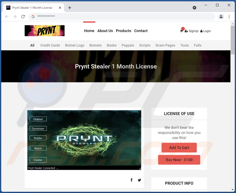 Página web de promoción del malware 