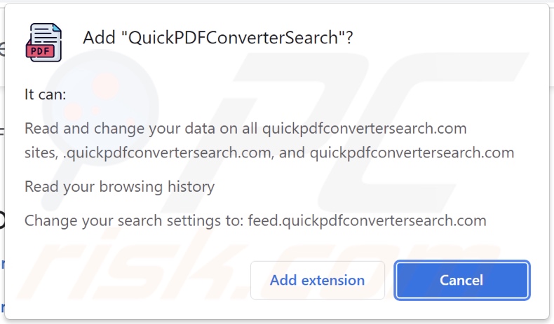 Secuestrador de navegador QuickPDFConverterSearch solicitando permisos
