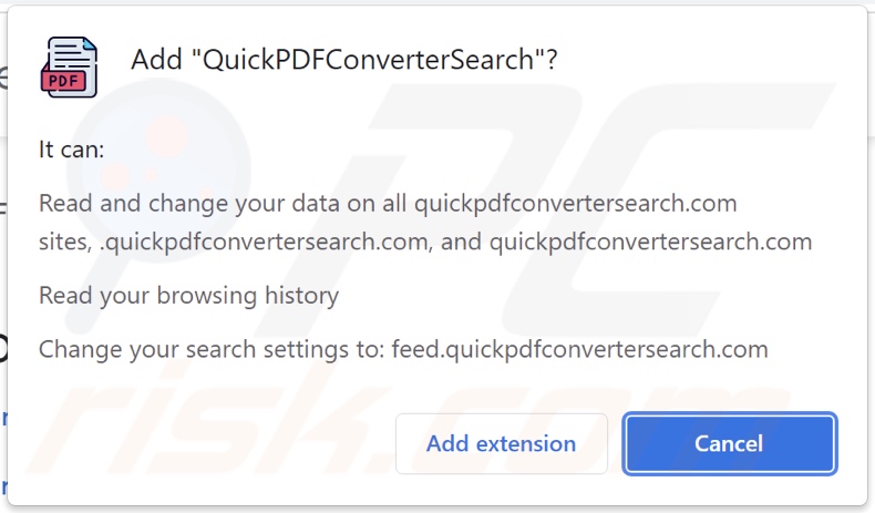 Secuestrador de navegador QuickPDFConverterSearch solicitando permisos