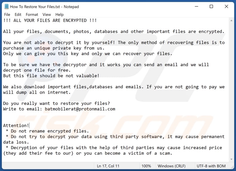 Archivo de texto ransomware Zazas (How To Restore Your Files.txt)