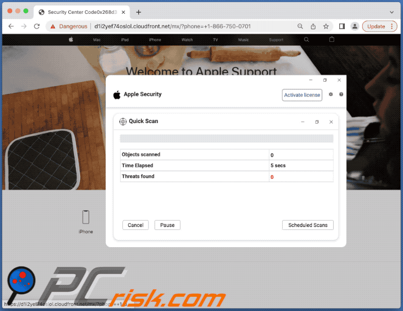 apple defender security center pop-up fraude