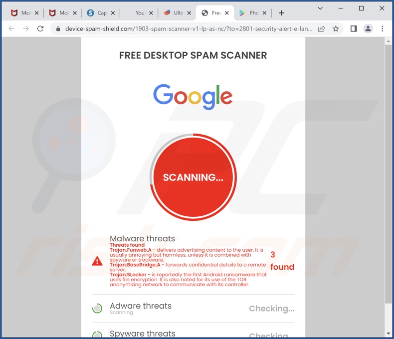 Chrome está infectado con Trojan:SLocker falso análisis