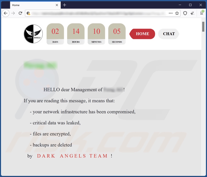 Página web del ransomware 