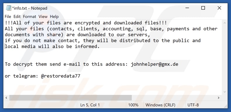 archivo txt de la nota de rescate de decrypt phobos ransomware