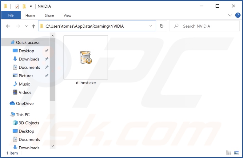 Carpeta de instalación del malware Dllhost.exe