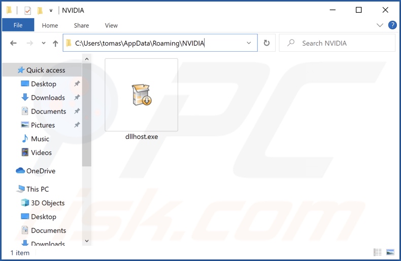 Carpeta de instalación del malware Dllhost.exe