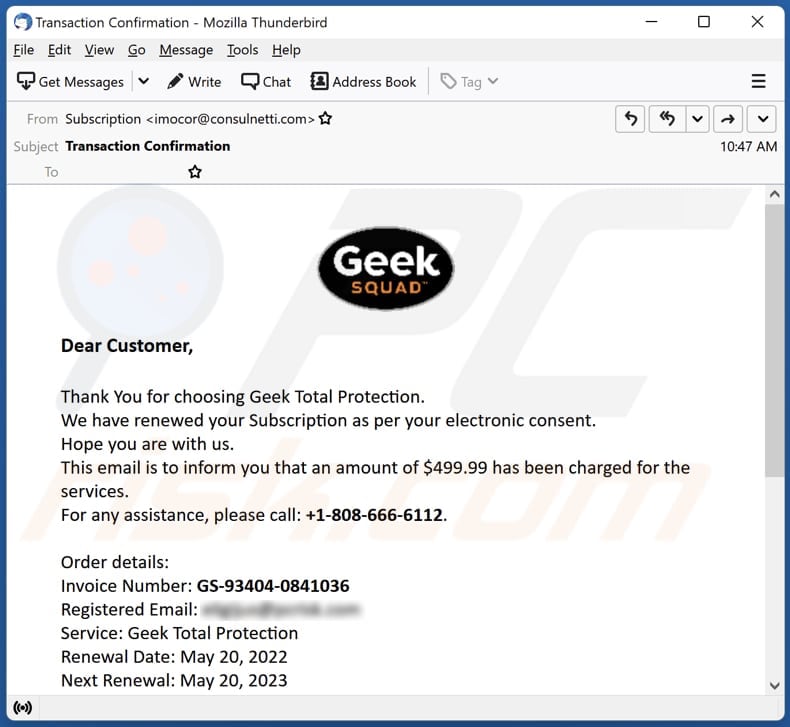 Estafa por correo electrónico de Geek Squad