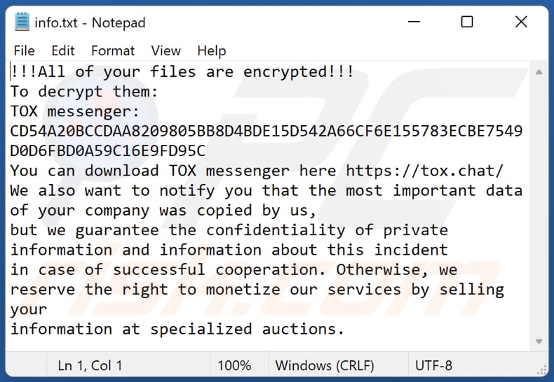 Nota de rescate del ransomware GUCCI archivo info.txt