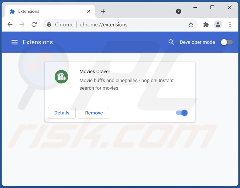Cómo eliminar el adware Movies Craver de Google Chrome paso 2