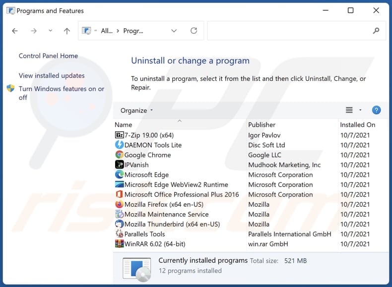 Desinstalar el adware shade area a través del Panel de Control