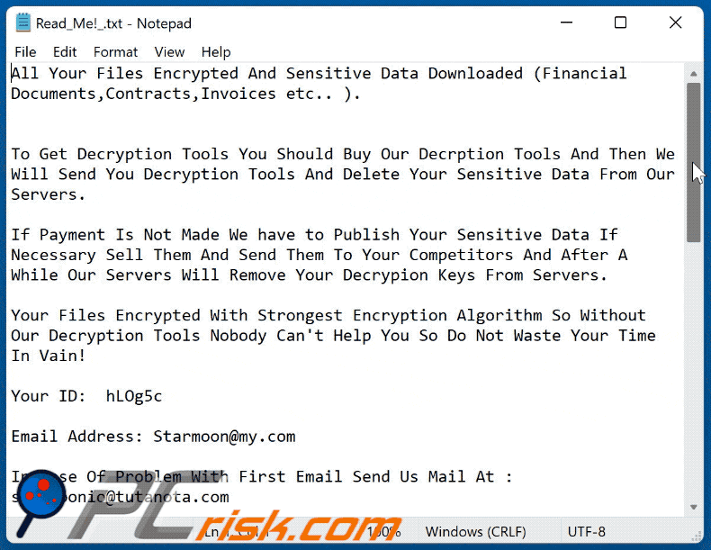 Nota de rescate del ransomware Starmoon (Read_Me!_.txt)