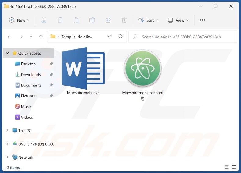 Carpeta de instalación del malware Words