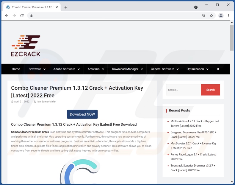 Falso sitio web de software crackeado que promociona el malware Words