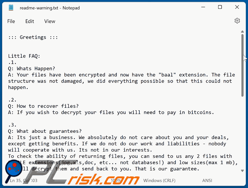 Mensaje de petición de rescate del ransomware Baal (readme-warning.txt) GIF