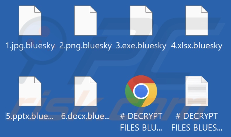 Archivos cifrados por el ransomware BlueSky (extensión .bluesky)