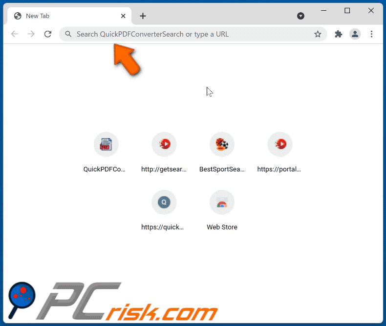 Secuestrador del navegador que redirige al usuario a un motor de búsqueda engañoso (GIF)
