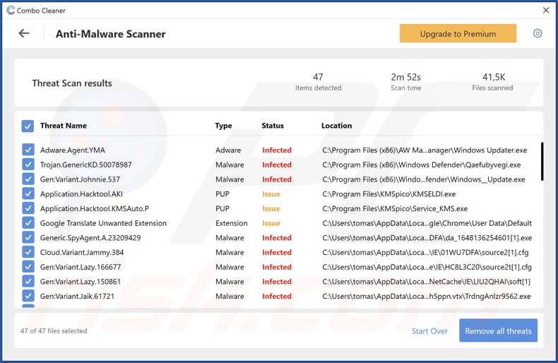 Ejemplos de detección del malware Virus de sustitución de direcciones de criptocarteras