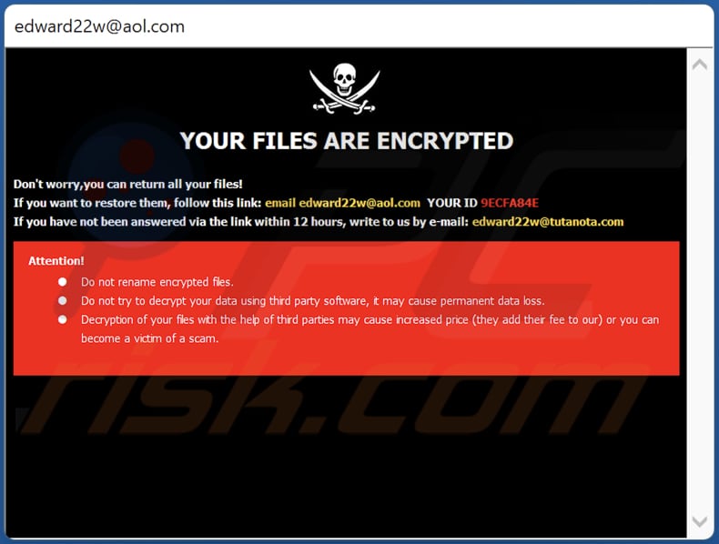 Ventana emergente del ransomware Edw