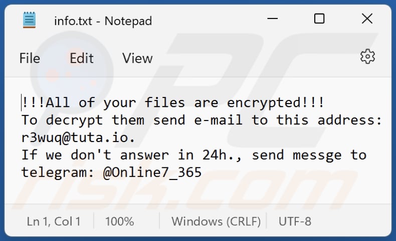 LIZARD ransomware ransom note txt file (info.txt)