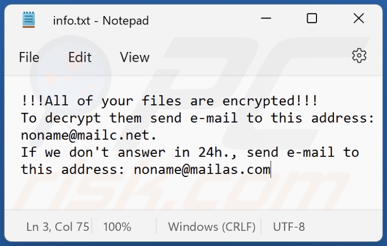 Archivo de texto del ransomware Non (Phobos) (info.txt)