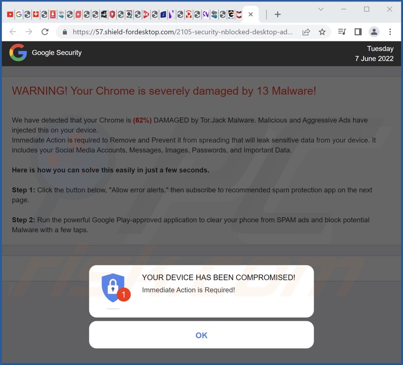 Estafa promocionada en shield-fordesktop[.]com 1