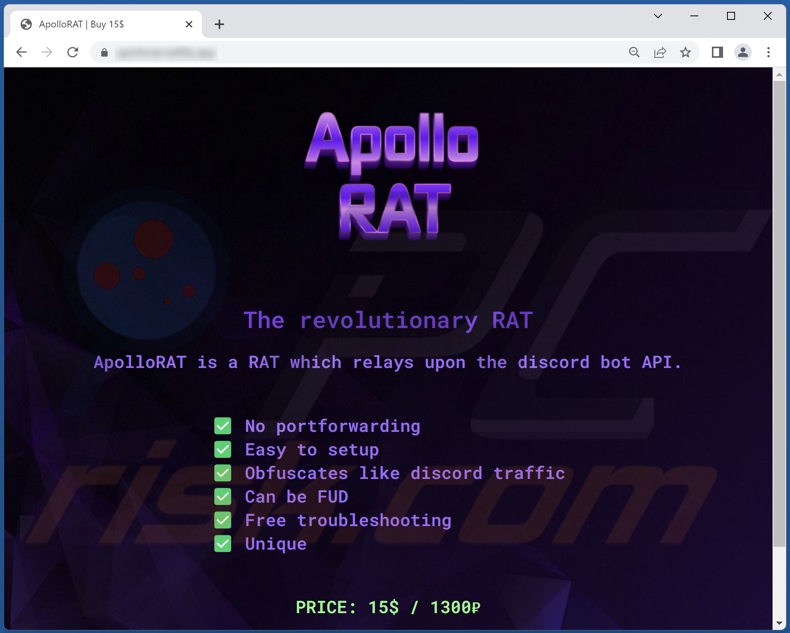 Página web promocional de ApolloRAT