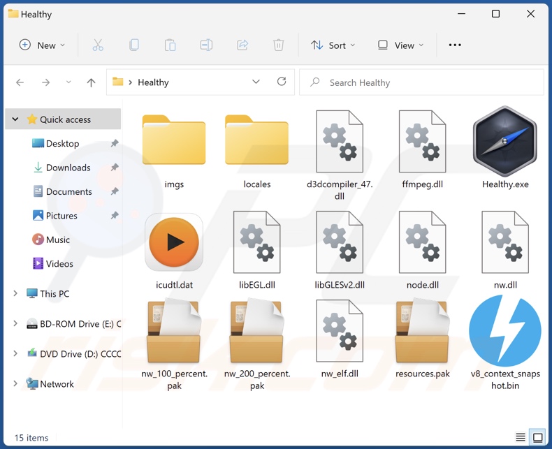 Carpeta de instalación de adware Healthy