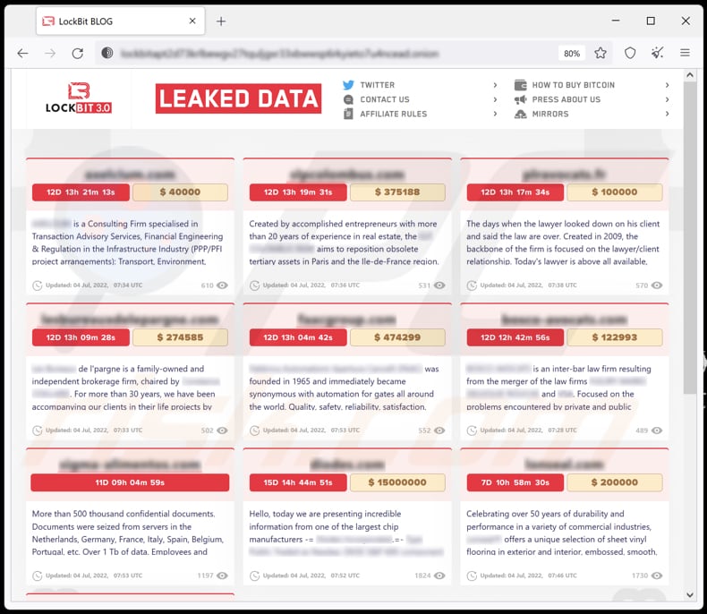 Sitio de filtración de datos del ransomware LockBit 3.0