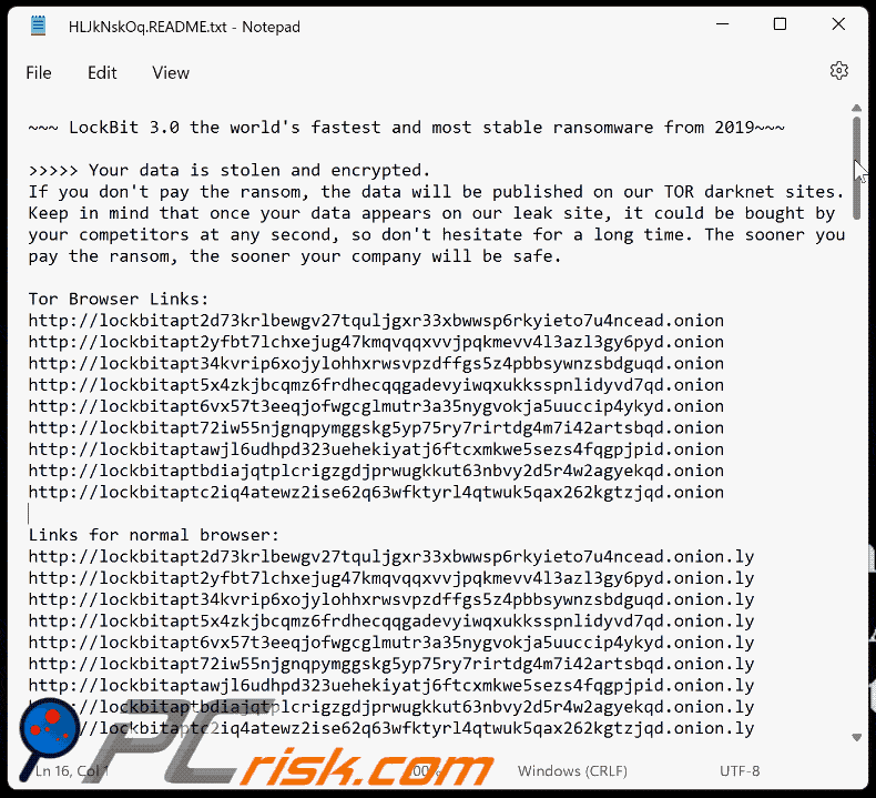  Aspecto de la nota de rescate del ransomware LockBit 3.0