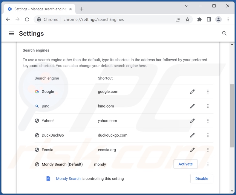 Eliminar mondysearch.com del motor de búsqueda predeterminado de Google Chrome