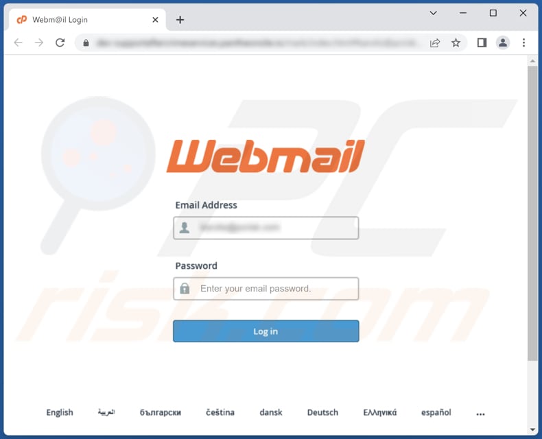 página de phishing del correo electrónico 