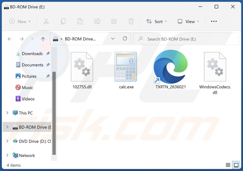 contenido del archivo iso malicioso de Windows Calculator