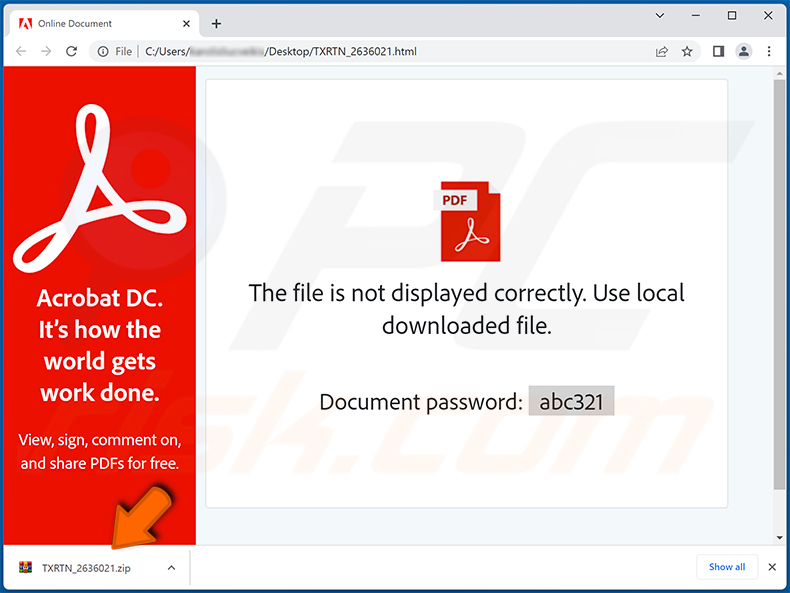 archivo html del malware Windows Calculator utilizado para la ditribución