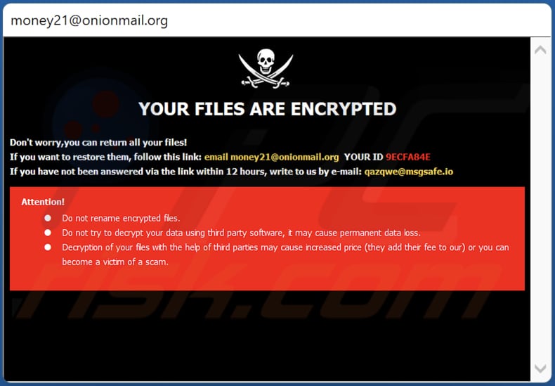 Ventana emergente del ransomware Xrom