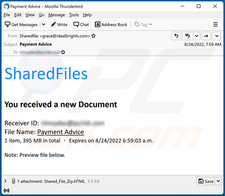 Estafa por correo electrónico SharedFiles (2022-08-25)