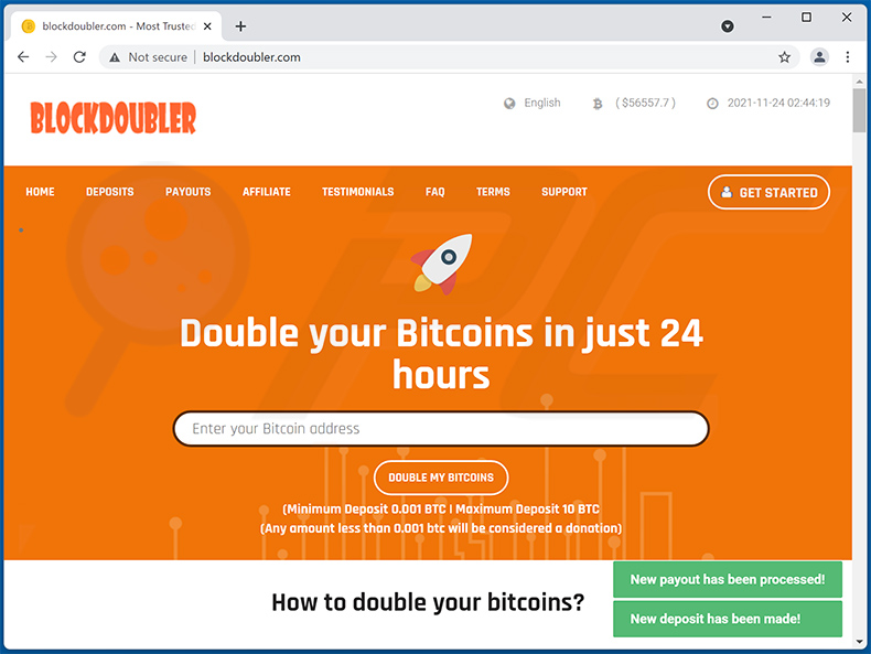 Estafa emergente Double Your Bitcoins (2022-08-25)