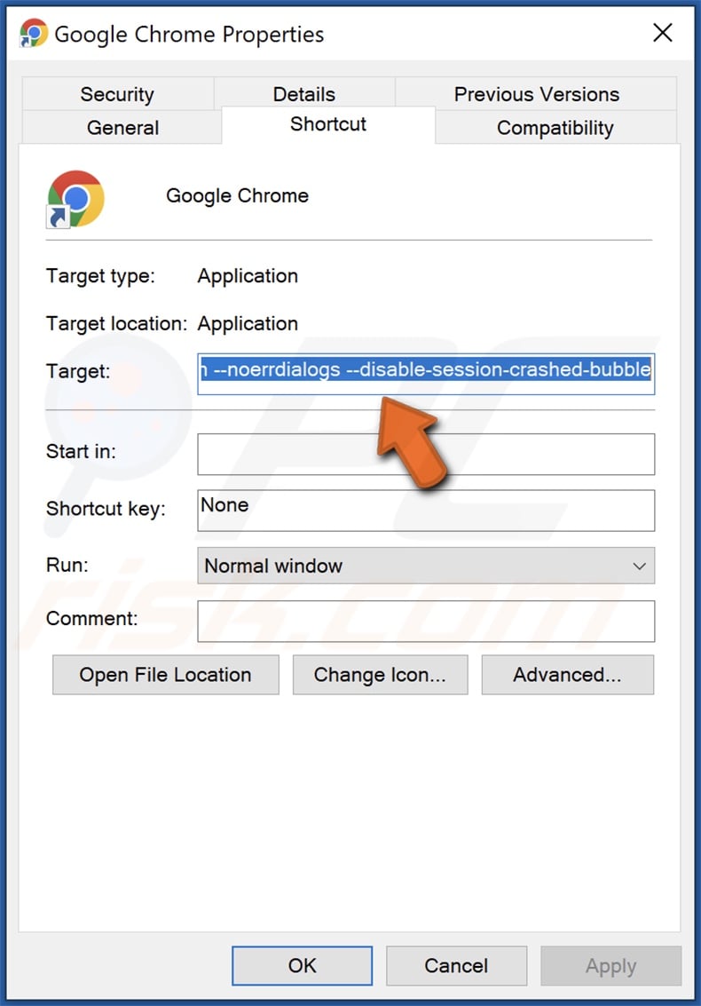 El secuestrador del navegador Extension Settings ha cambiado el objetivo del acceso directo de Chrome