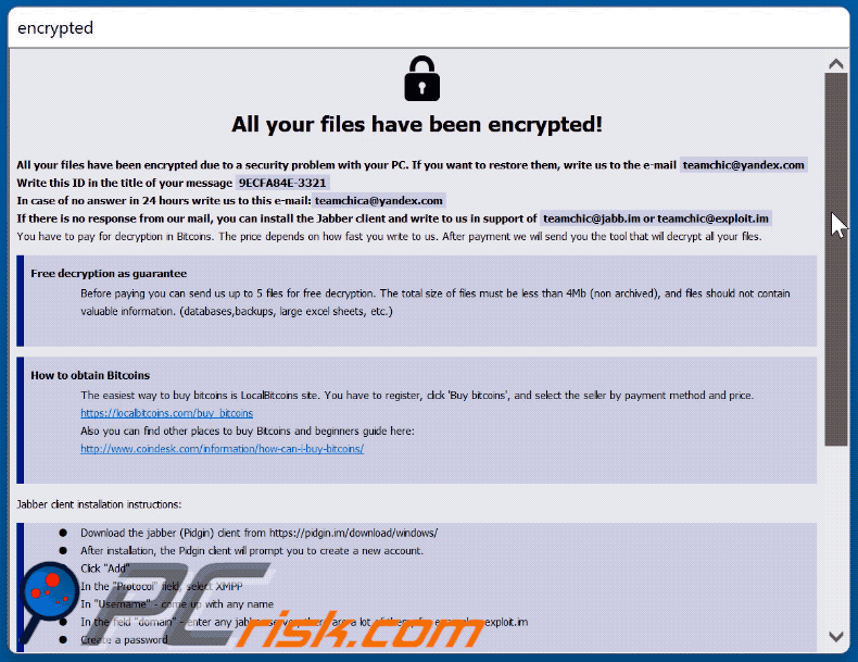Ventana emergente del ransomware FILE (info.hta) GIF