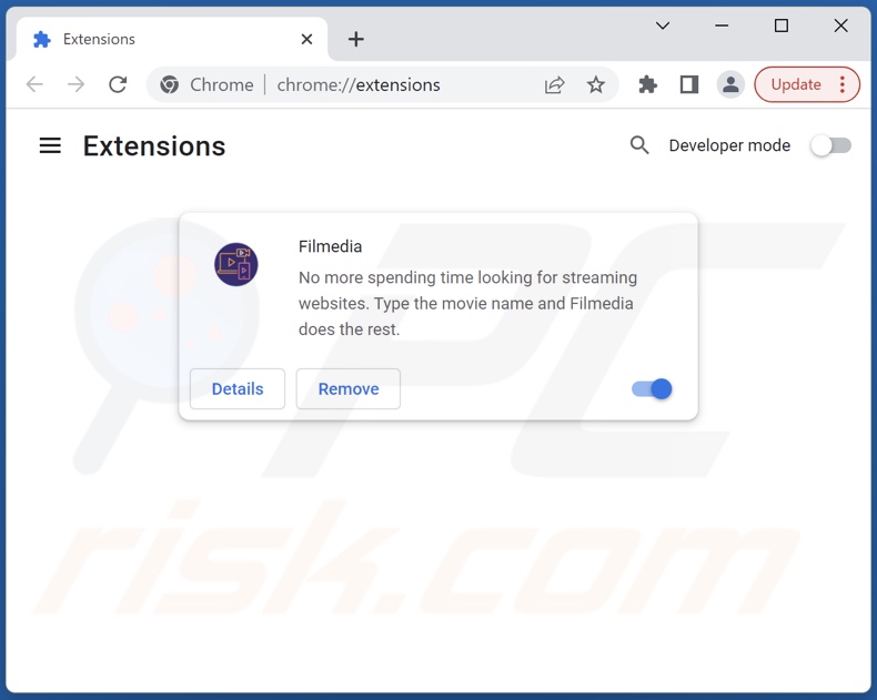 Cómo eliminar los anuncios de Filmedia de Google Chrome paso 1